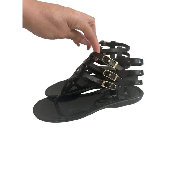 JIMMY CHOO Margot Black Gold Gladiator  Jelly Sandals size 37 / US 7 - Picture 11 of 11